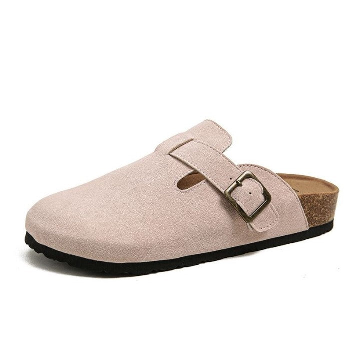 Women's leather Boston-style slip-on sandals – Saint Dor UK – flat lay