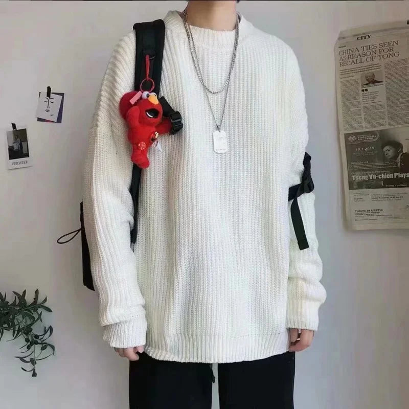 Men's oversized ribbed jumper in White