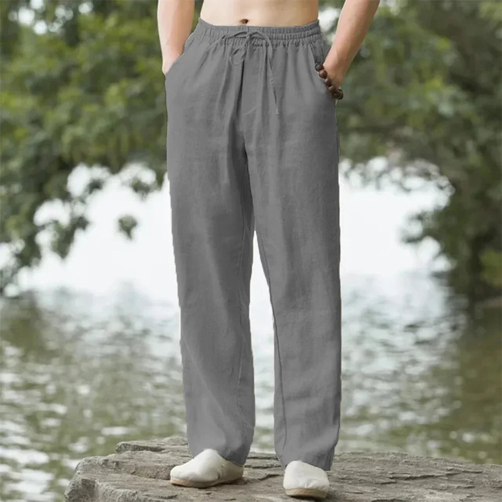 Men's Relaxed Fit Linen Trousers - Classic Colours - detail view | SAINT DOR