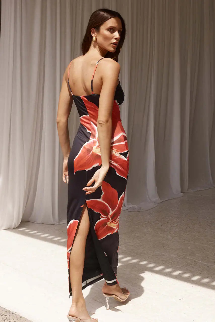 Women's Floral Maxi Dress – Lily Print Beach Resort – view 11
