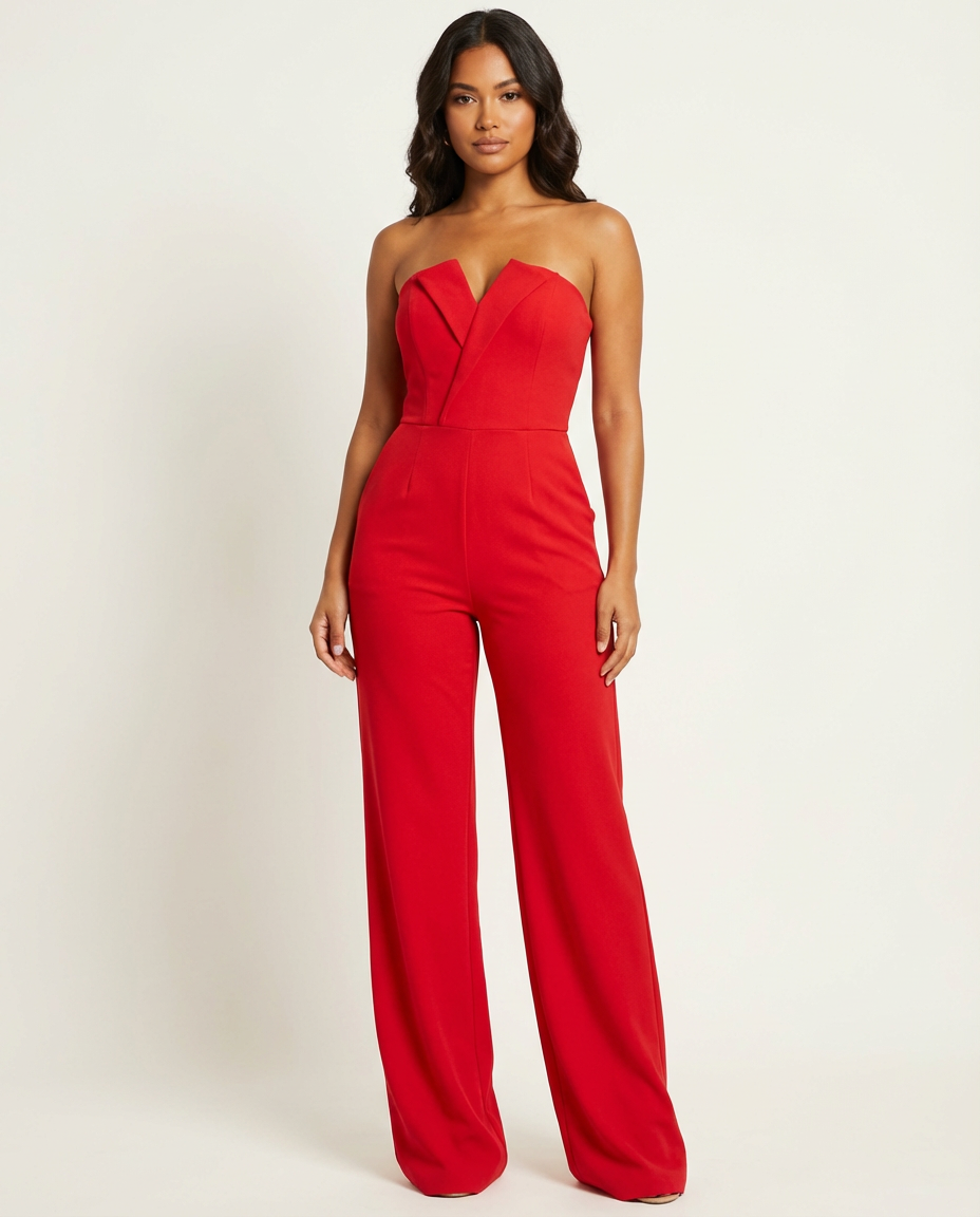 Women's Strapless Jumpsuit in Red