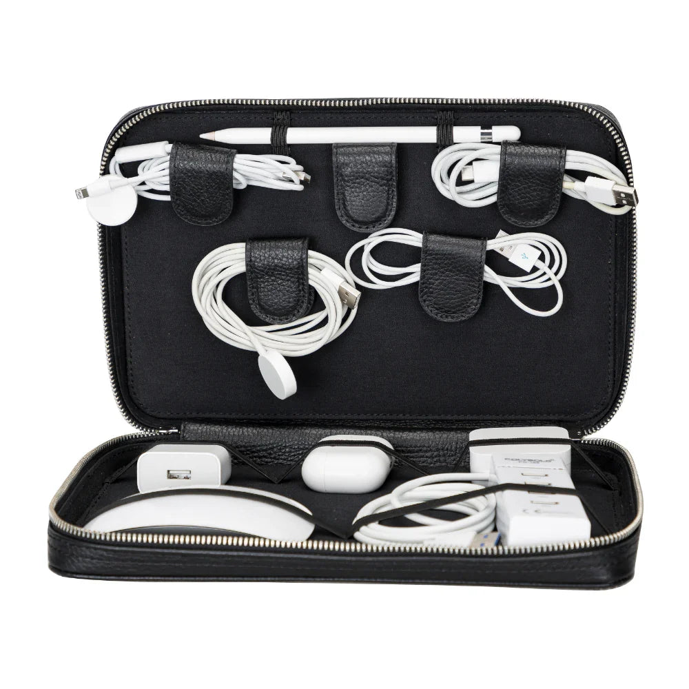 Leather Cable Organiser in Graphite