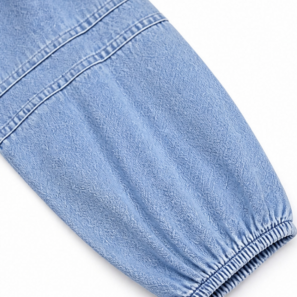 Women's puff sleeve denim dress - detail