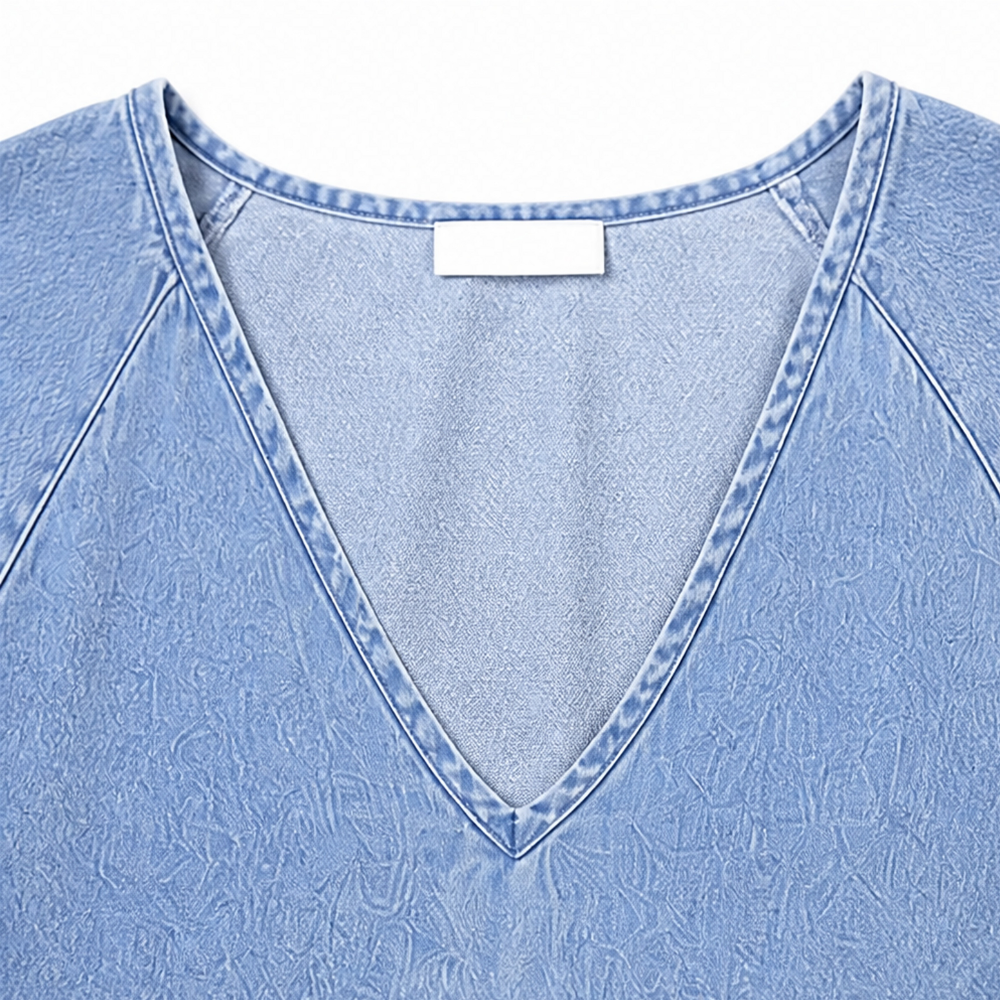 Women's puff sleeve denim dress - detail