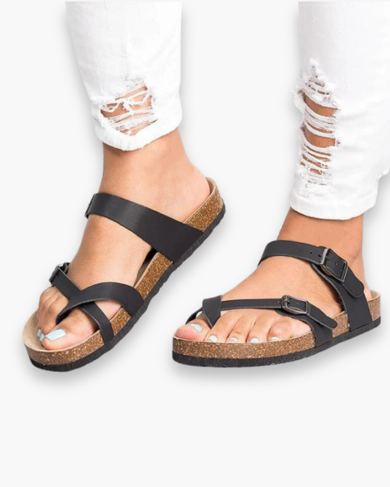 Women's cork sole sandals with adjustable straps – Saint Dor UK – front view