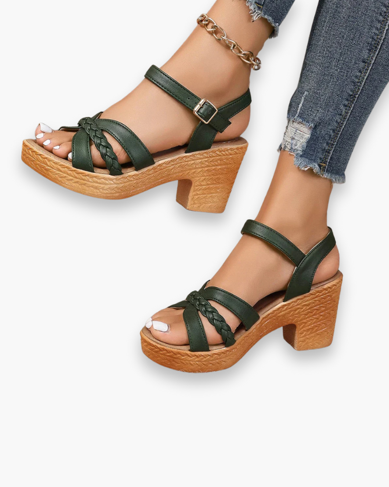 Women's heeled sandals with adjustable straps – Saint Dor UK – angle view