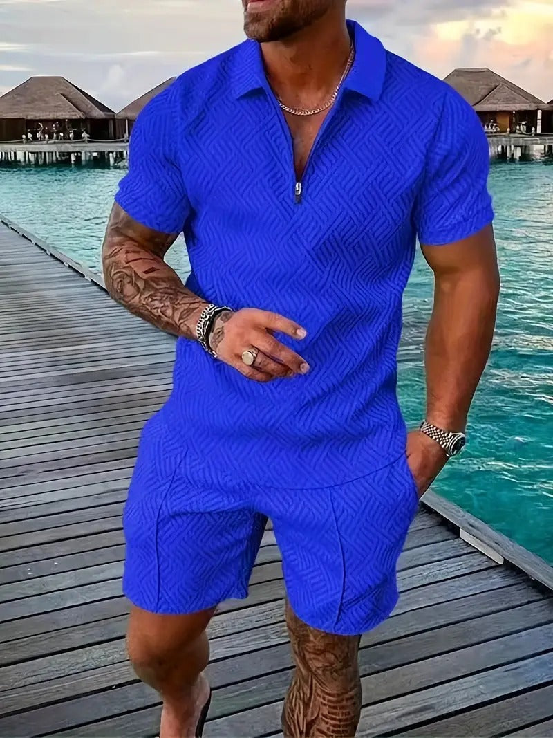 Men's Polo Co-Ord Set - Two-Tone Shirt & Shorts — main view