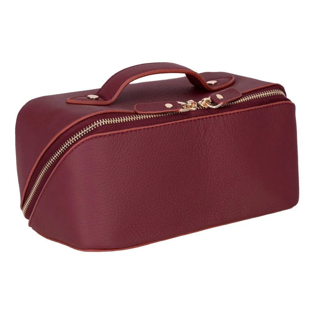 Leather Make-up Bag in Garnet