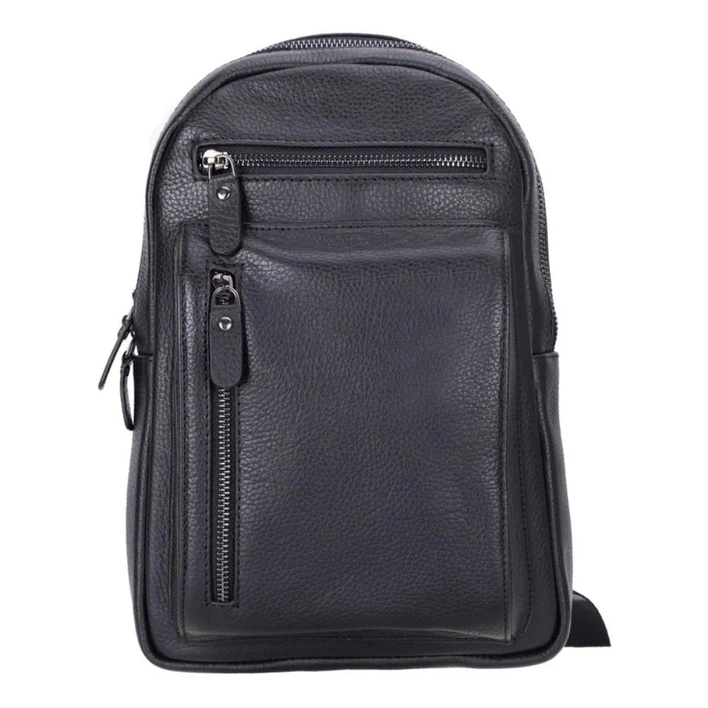 Leather Crossbody Bag in Pebble Black
