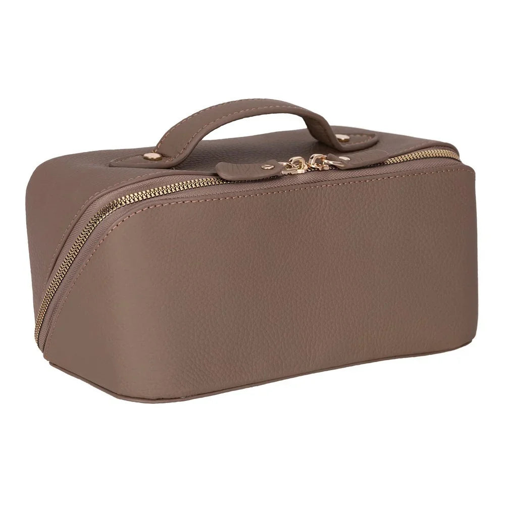 Leather Make-up Bag in Khaki