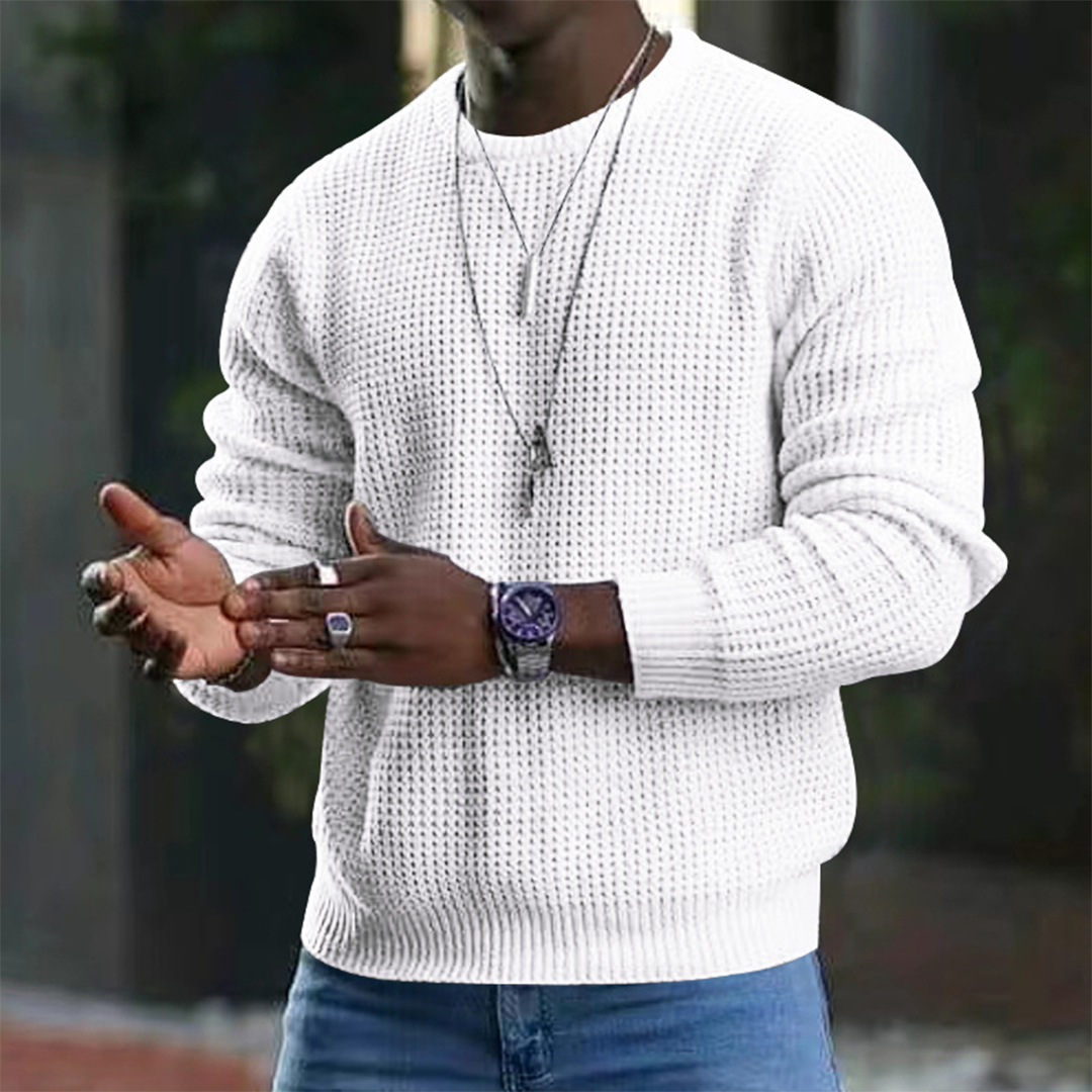 Men's waffle knit jumper in White