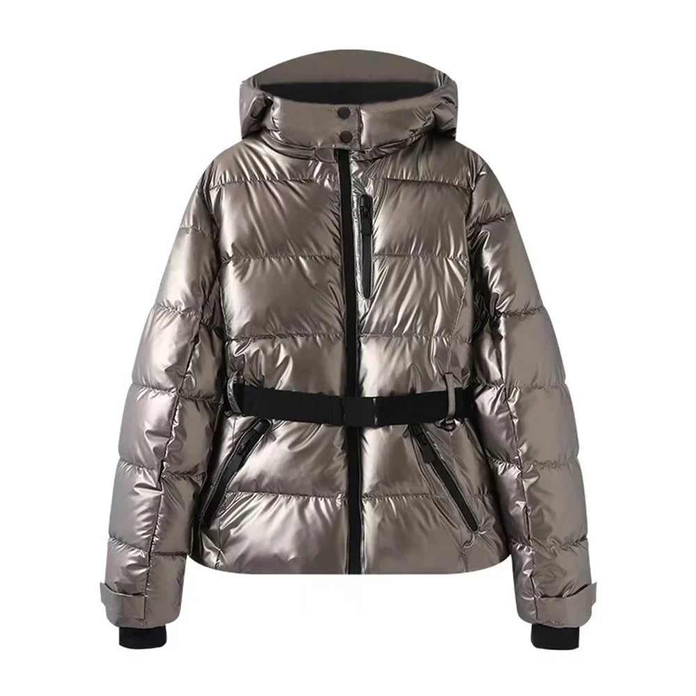 Women's padded winter coat with hood in Silver