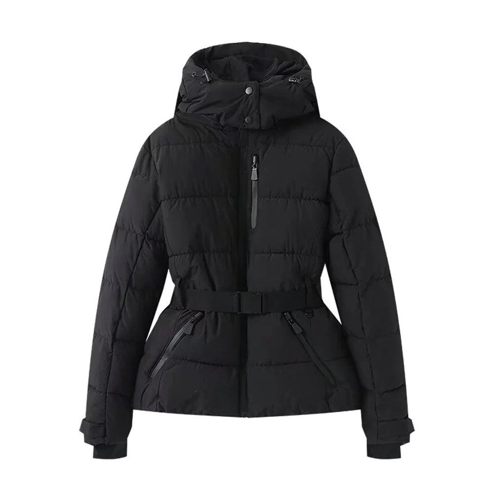 Women's padded winter coat with hood in Black