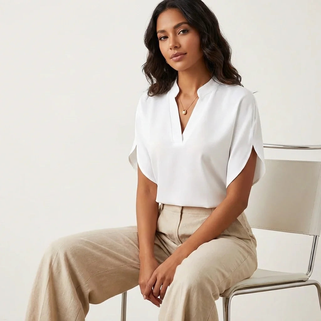 Women's Short Sleeve Blouse in White