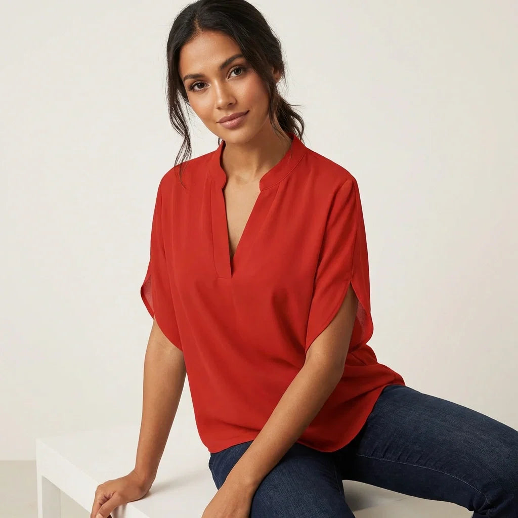 Women's Short Sleeve Blouse in Red