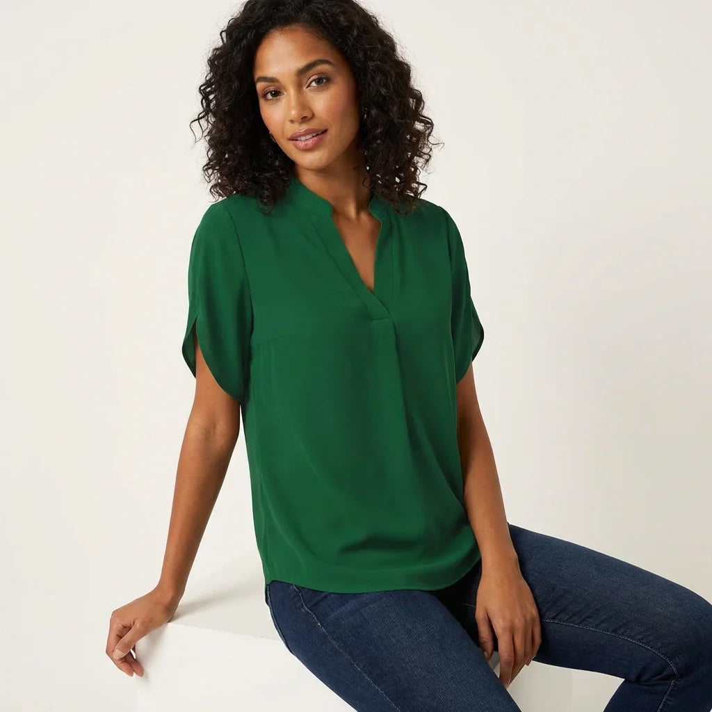 Women's Short Sleeve Blouse in Green