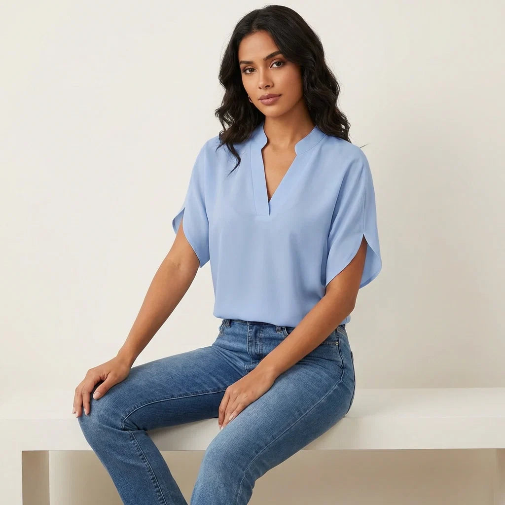 Women's Short Sleeve Blouse in Powder Blue