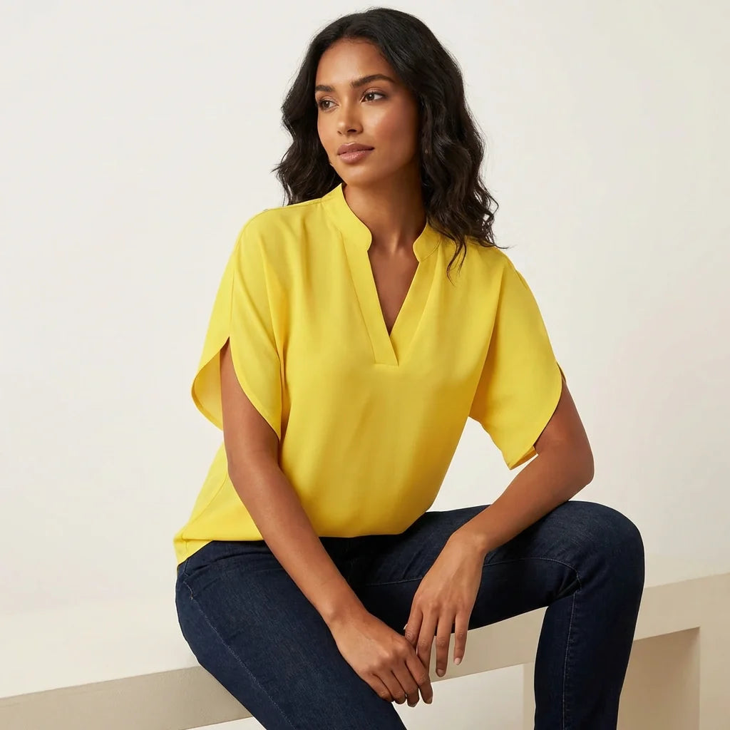 Women's Short Sleeve Blouse in Yellow