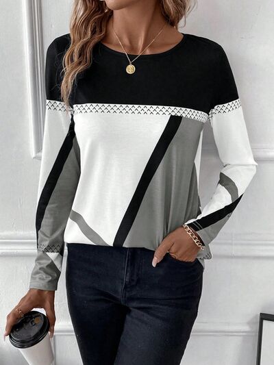 Women's colour block long sleeve top in Charcoal