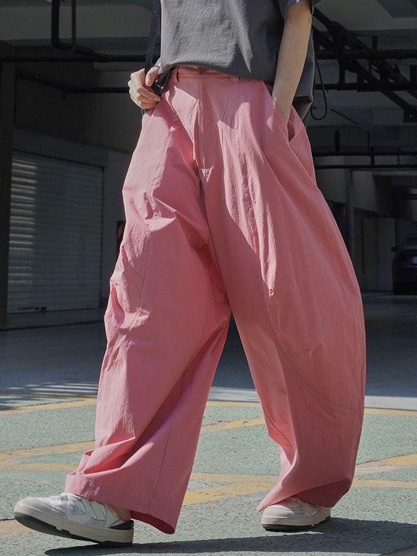 Wide-leg barrel trousers in cotton with curved knee seams