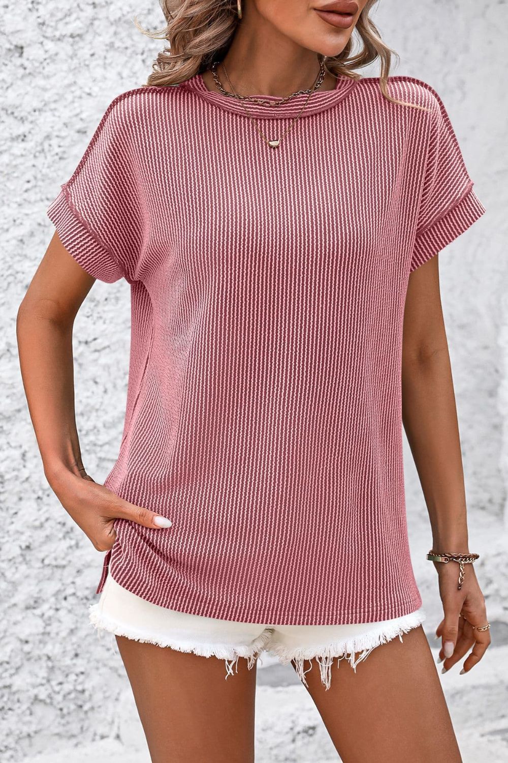 Women's ribbed short sleeve top - detail