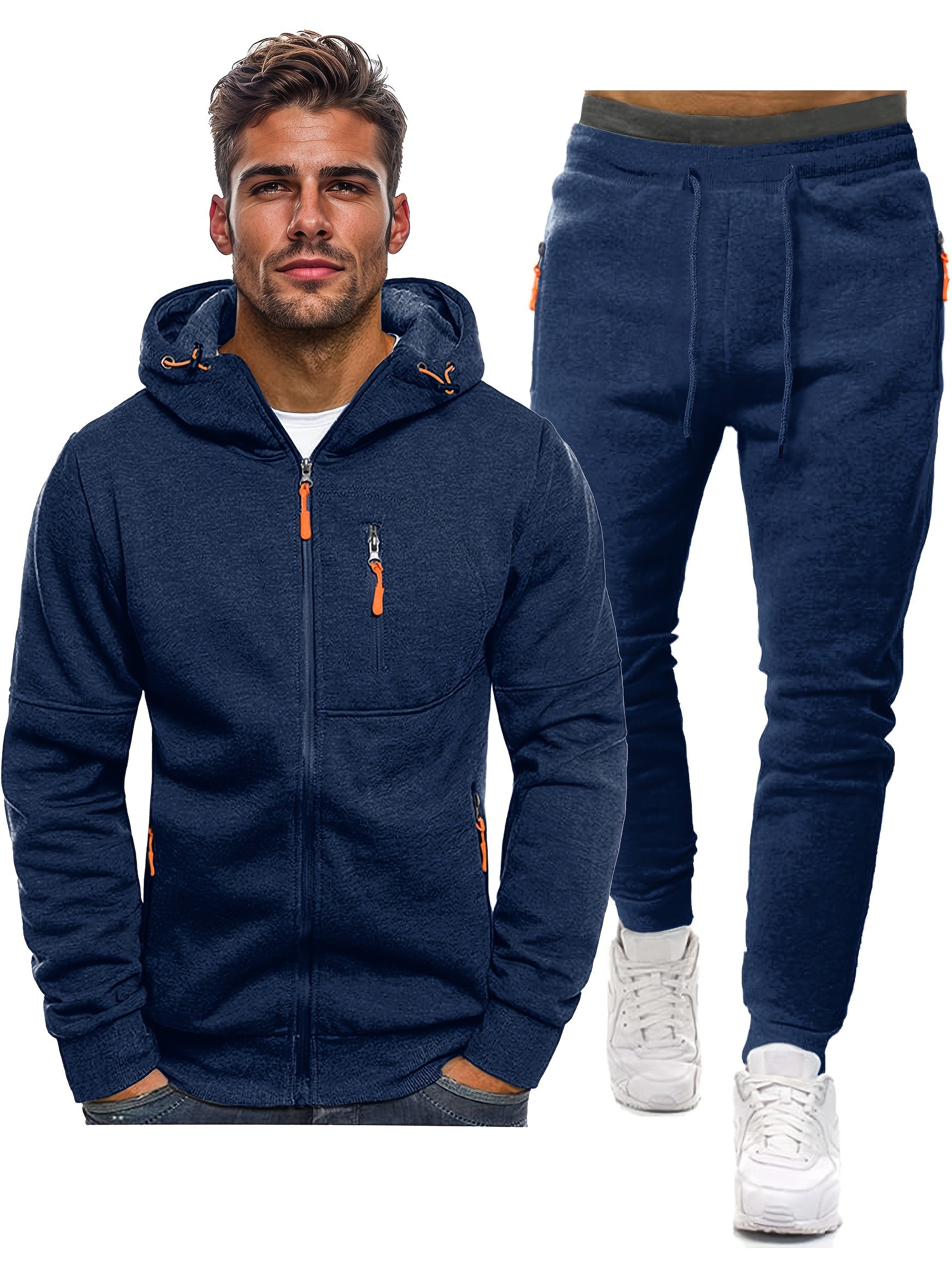 Men's Warm Winter Tracksuit - Fleece-Lined Hooded Co-Ord Set in Black — side view