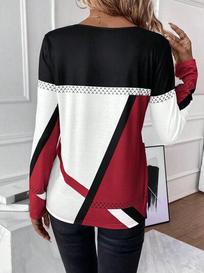 Women's colour block long sleeve top - detail