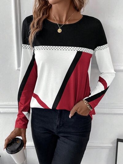 Women's colour block long sleeve top - detail