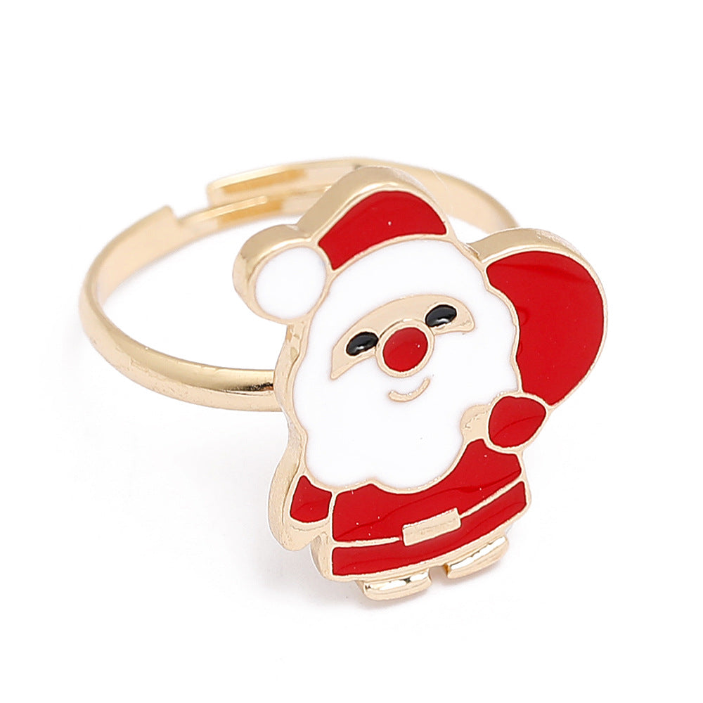 Adjustable gold-tone Christmas ring with an open band and a festive motif - father christmas