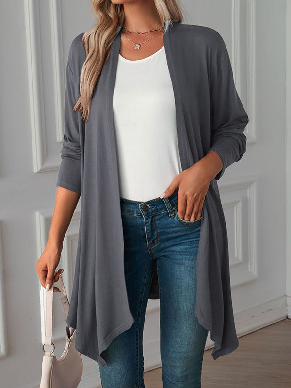 Light waterfall jacket with a draped collar and an open front in deep grey