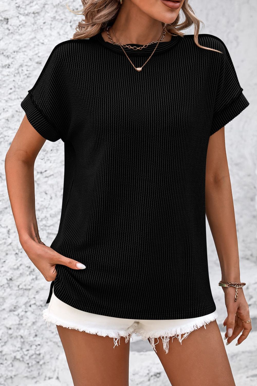 Women's ribbed short sleeve top - detail