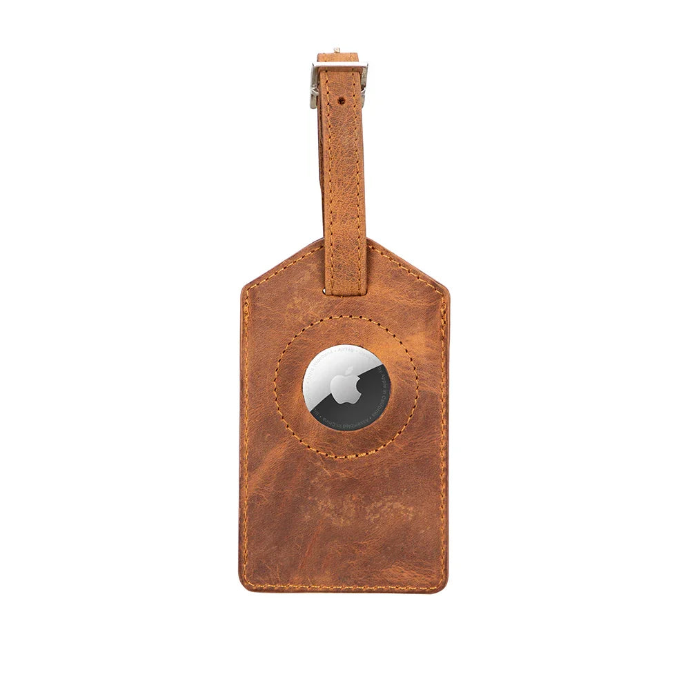 Leather Luggage Tag in Tan Brown