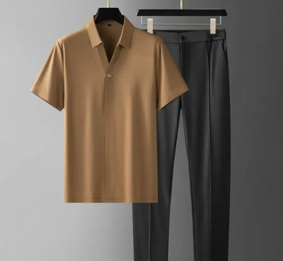 Men's Premium Two-Piece Co-Ord Set - Elevated Everyday Wear in Khaki — detail view