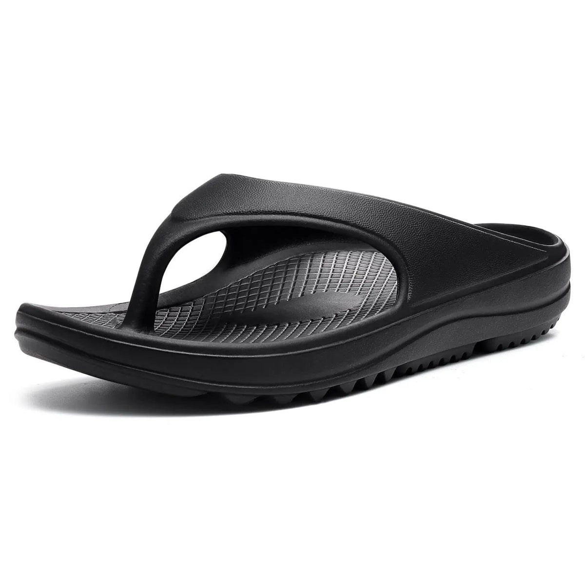 EVA flip flops with arch support footbed, deep heel cup and thick non-slip sole - black