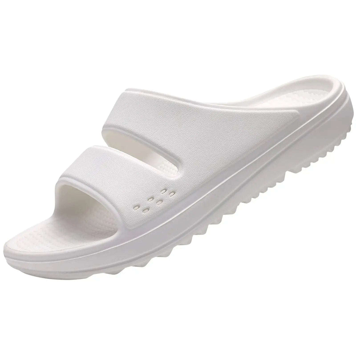 Arch support slippers with two wide straps and a thick lug sole - white