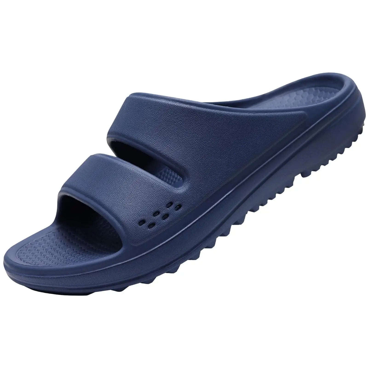 Arch support slippers with two wide straps and a thick lug sole - navy