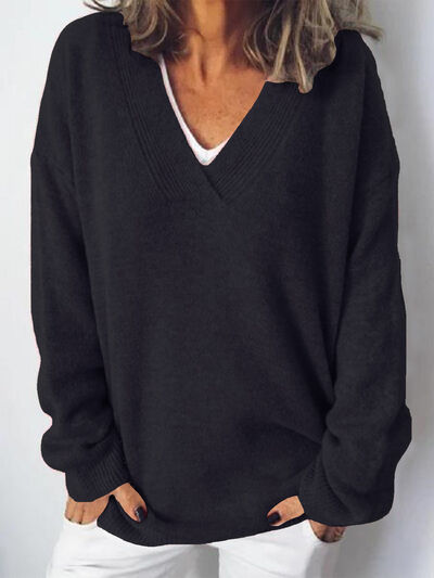 Women's V-neck dropped shoulder jumper in Black