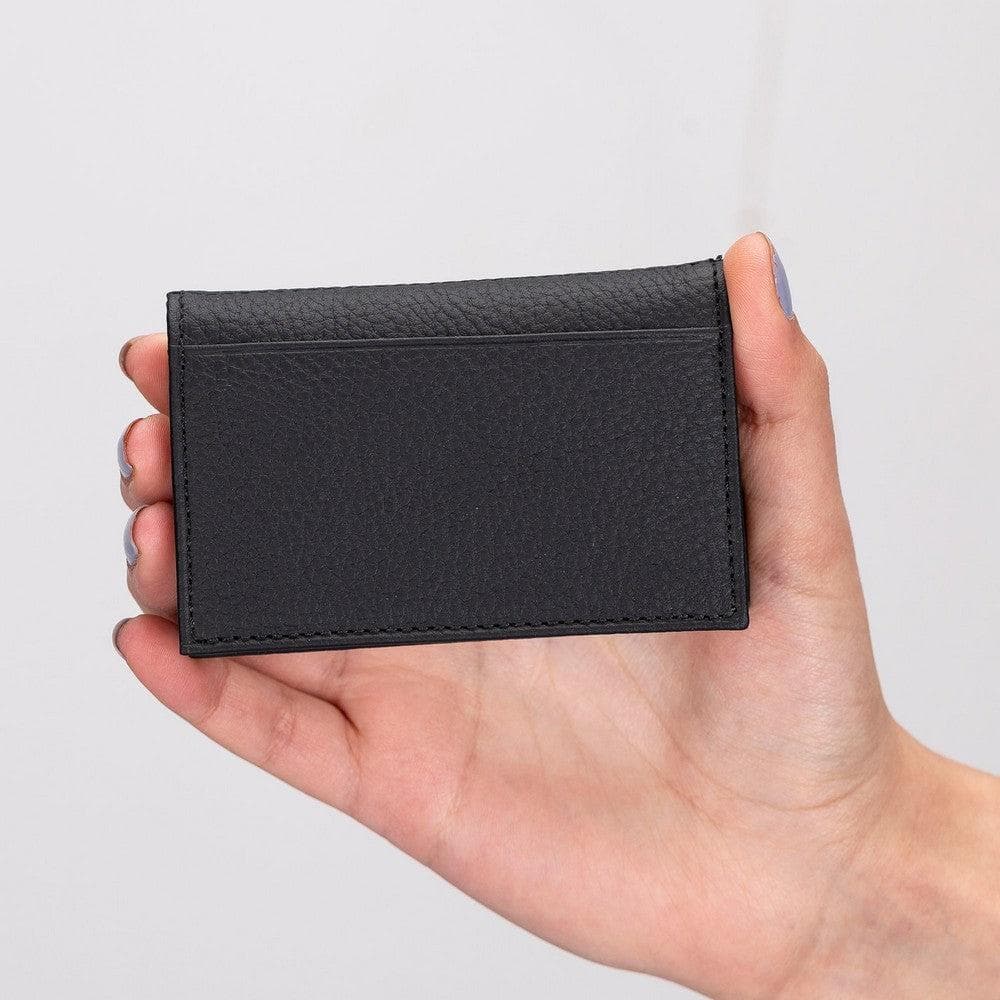 Leather Card Holder in Pebble Black