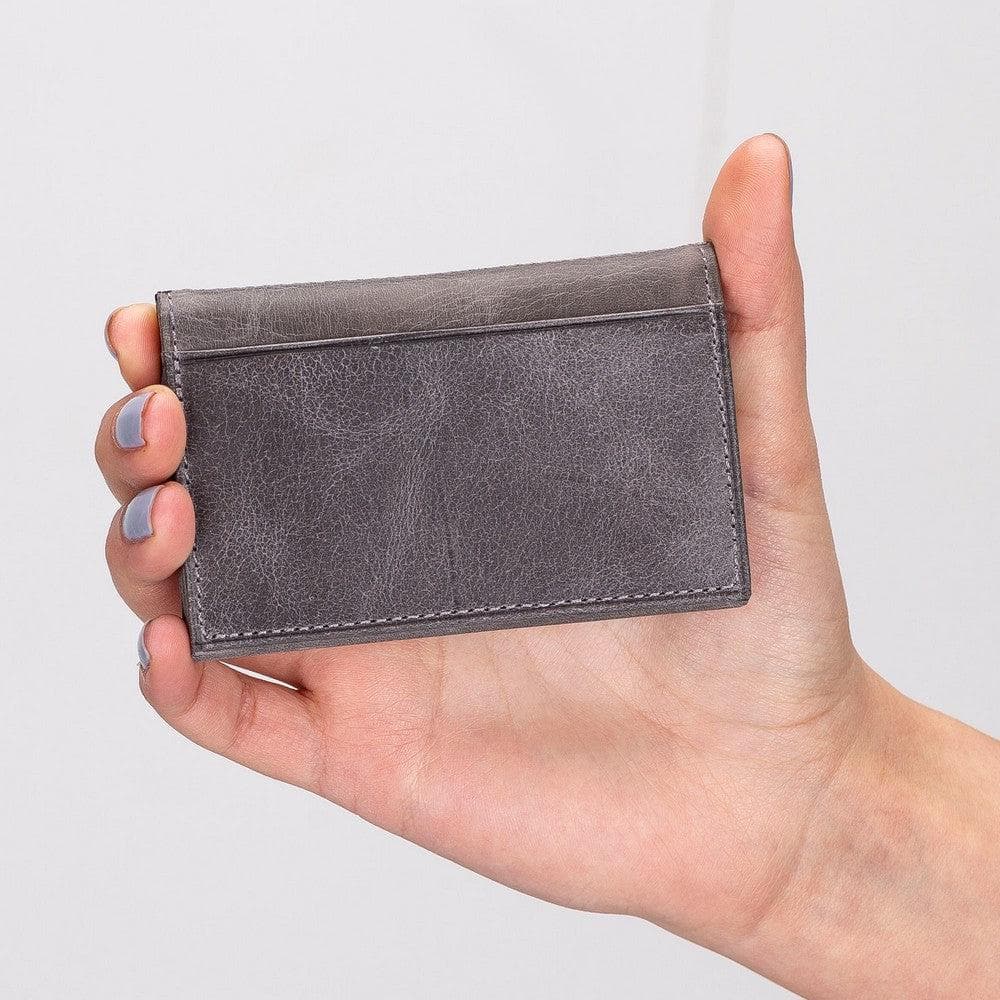 Leather Card Holder in Light Grey