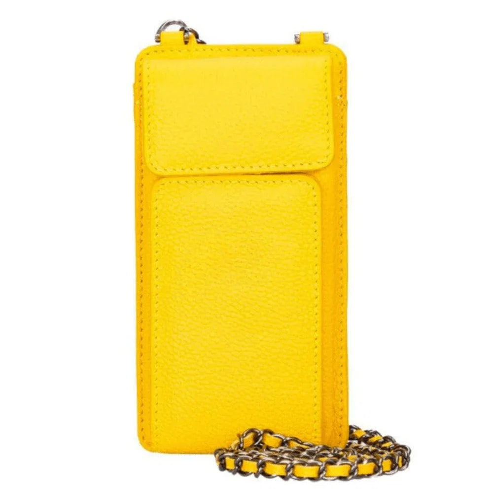 Leather Crossbody Phone Bag in Yellow