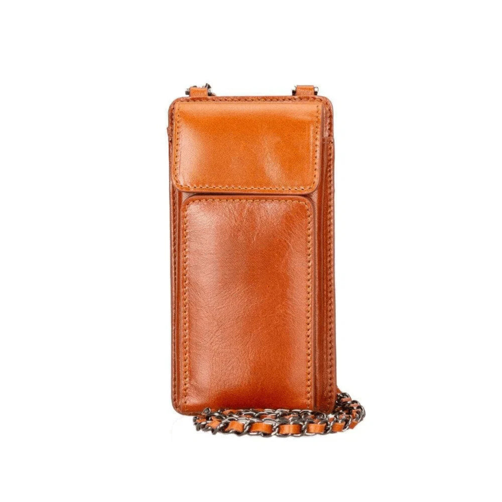 Leather Crossbody Phone Bag in Brown