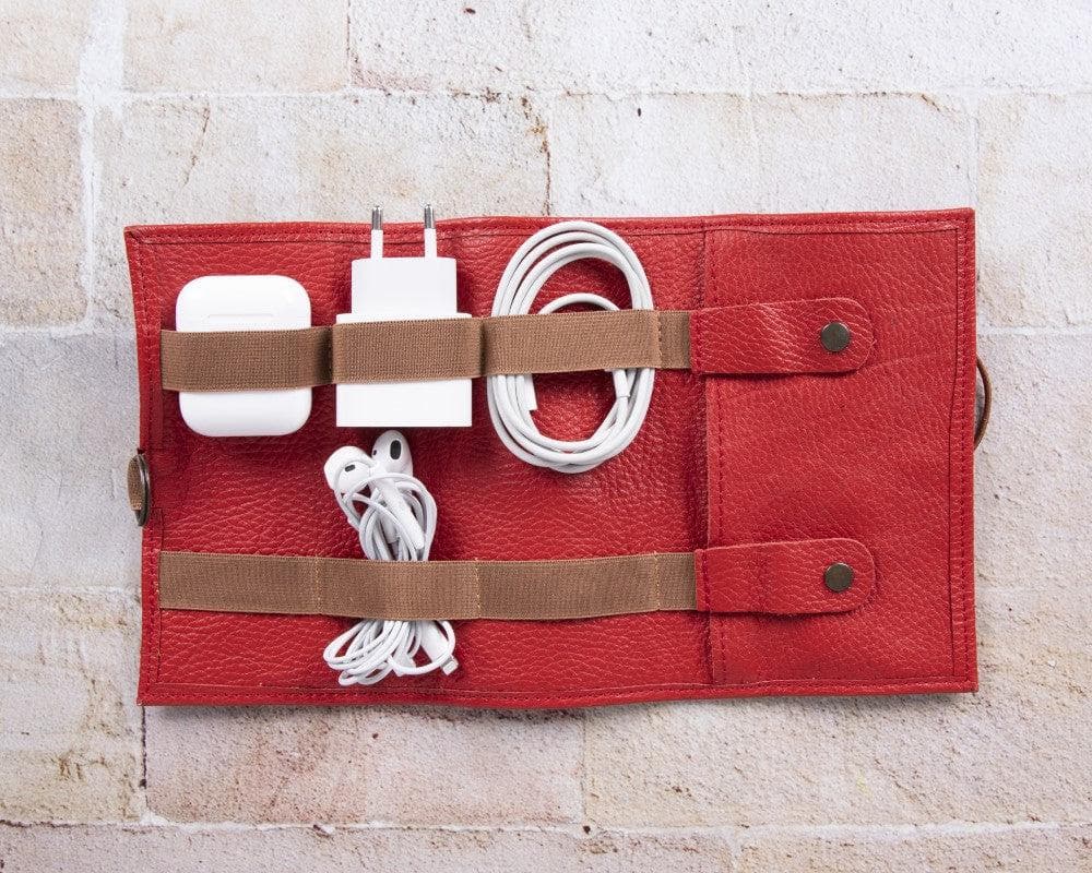 Leather Cable Organiser in Red