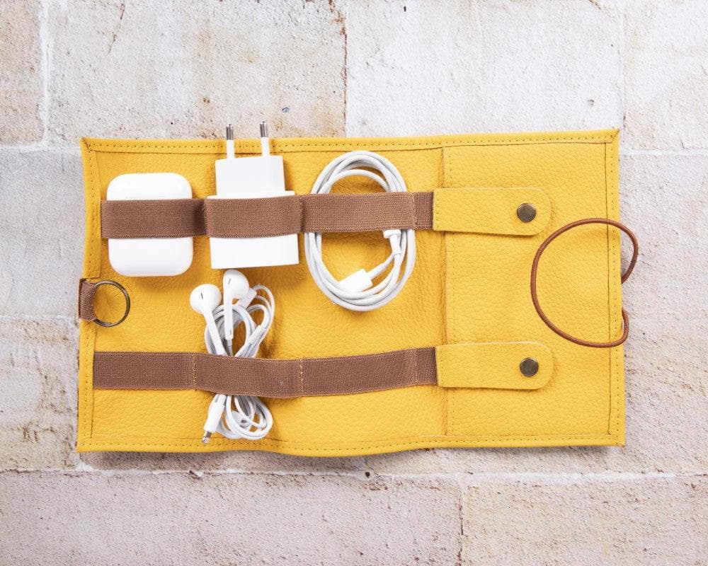 Leather Cable Organiser in Yellow