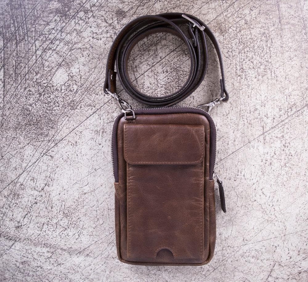 Leather Crossbody Phone Bag in Dark Brown