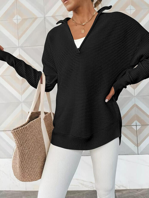 Women's half zip ribbed knit jumper - detail