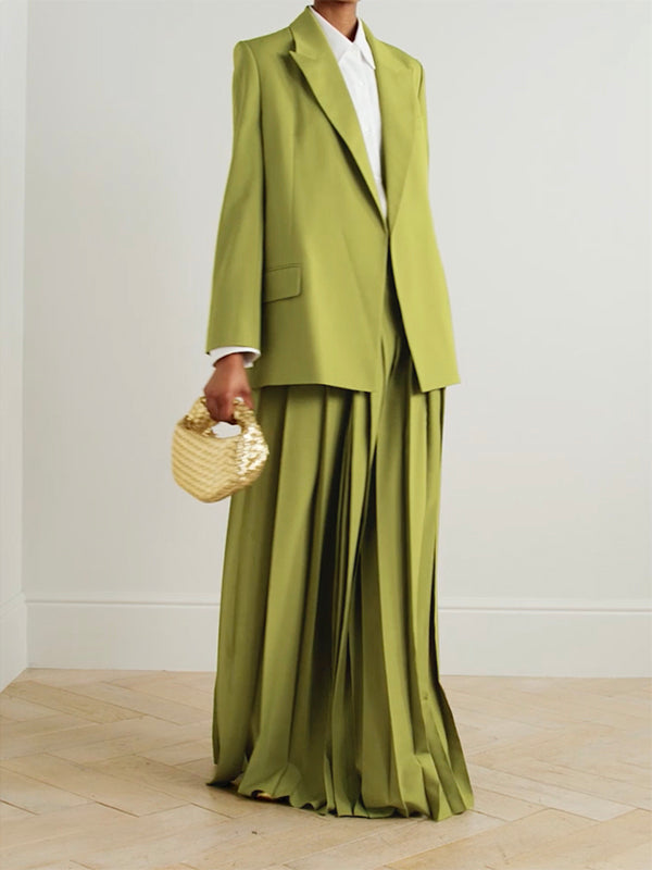 Olive longline blazer with an embroidered floral panel on the sleeve