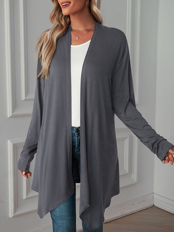 Light waterfall jacket with a draped collar and an open front