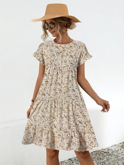 Women's ditsy floral frill dress - detail