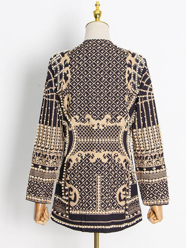Beaded blazer with an ornamental pattern and a deep V-neck