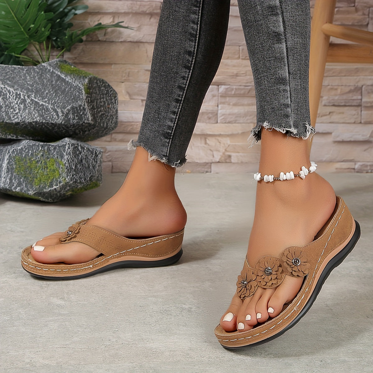 Women's Sandals - Orthopedic Slip-On Sandals in Brown